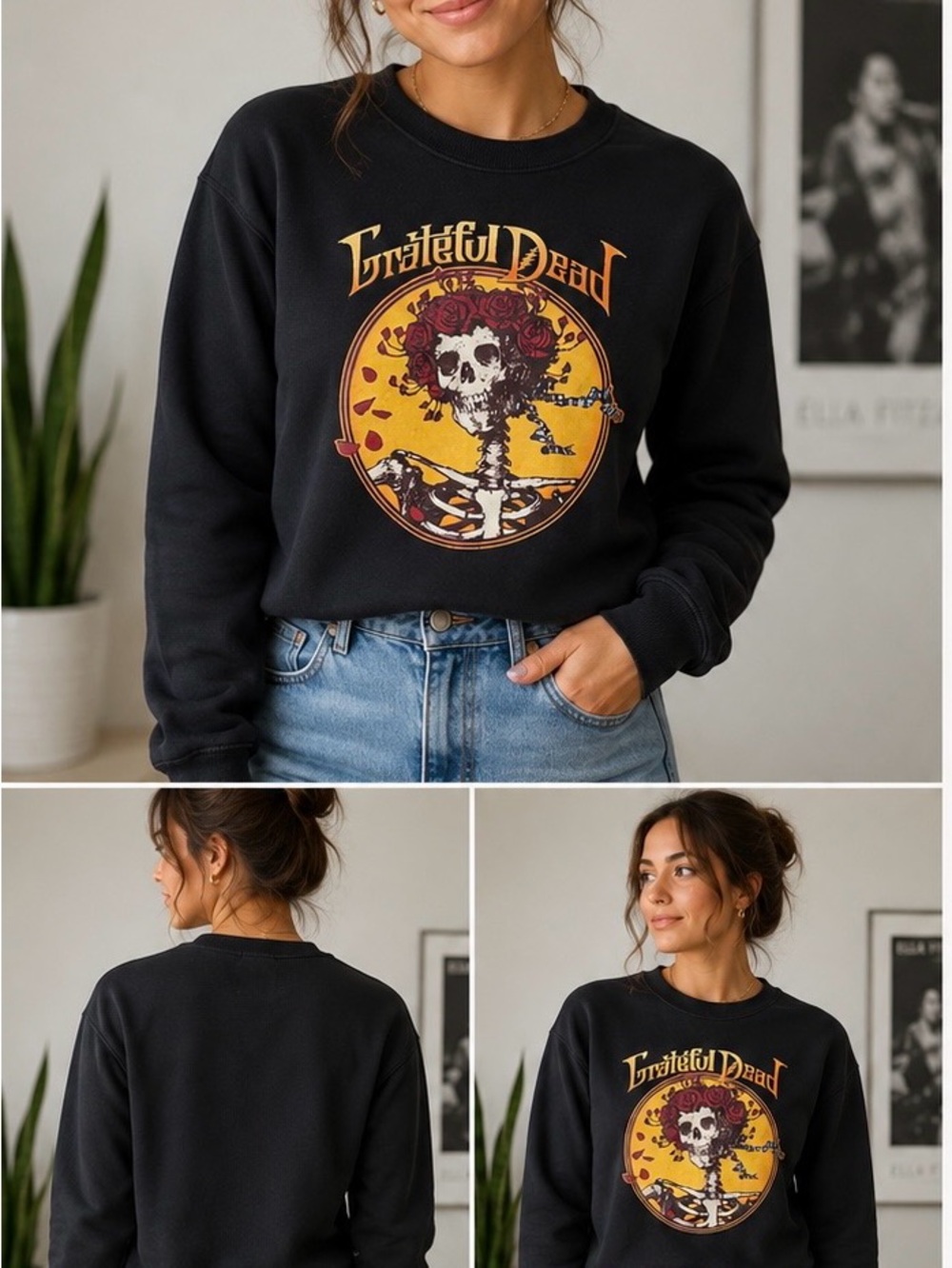 Grateful Dead Skull & Roses Graphic Sweatshirt NWT XS